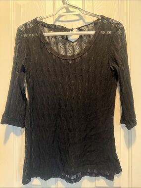 Black Sheer Lace Long Sleeve Women's Top